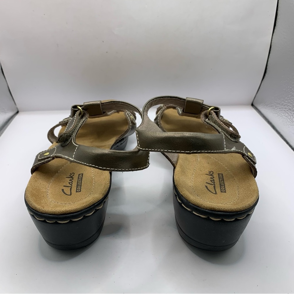Clarks Metallic Taupe Cross-Strap Slingback Sandals - Picture 5 of 8